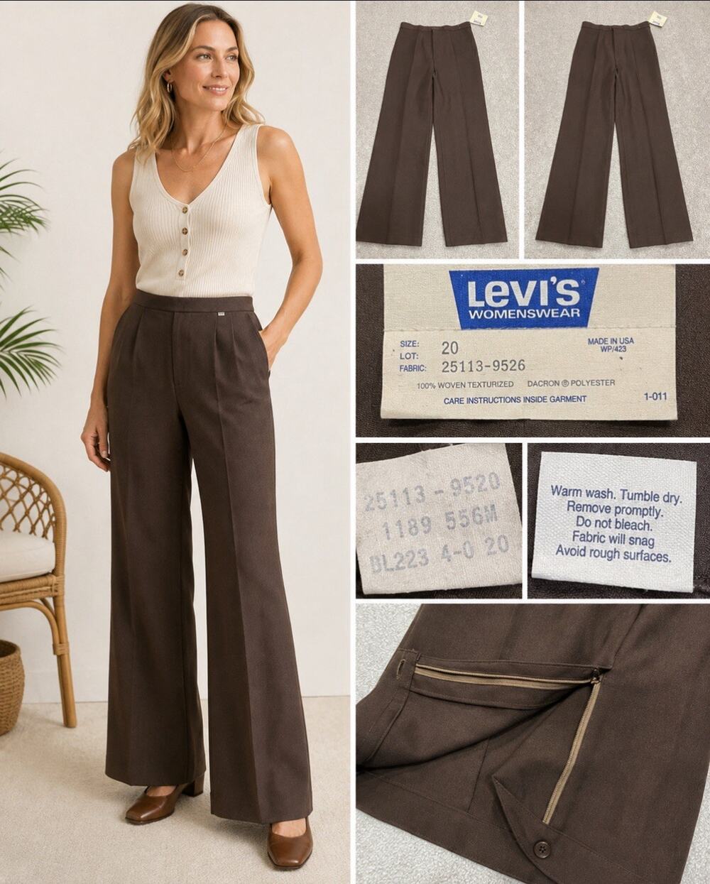 NWT Vintage 80s Levi’s Womenswear Brown High Rise Wide Leg Pants Sz 20 USA 32w
